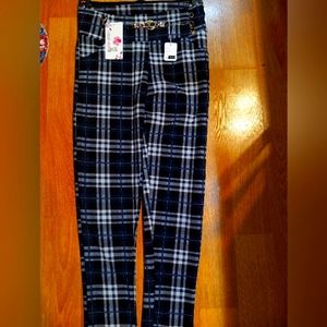 BRAND NEW NAY BLUE AND WHITE CHECKERED PANTS WITH ACCESSORY BELT